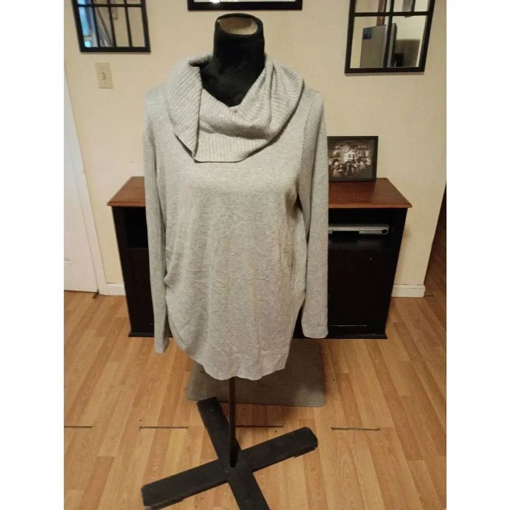 Large Crown & Ivy Grey Long Sleeve Pullover Knit Turtleneck Sweater Shirt Top